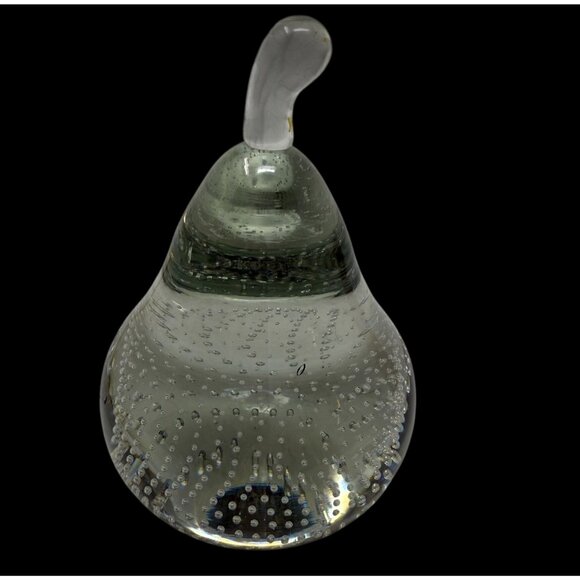 VTG Clear Art Glass Pear Paperweight Bullicante Controlled Bubbles Bolle Studio - Picture 4 of 8